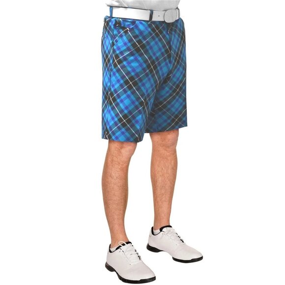 Royal & Awesome Size 36 Blue Plaid Trews Cotton Blend Comfortable Golf Shorts - Picture 1 of 15